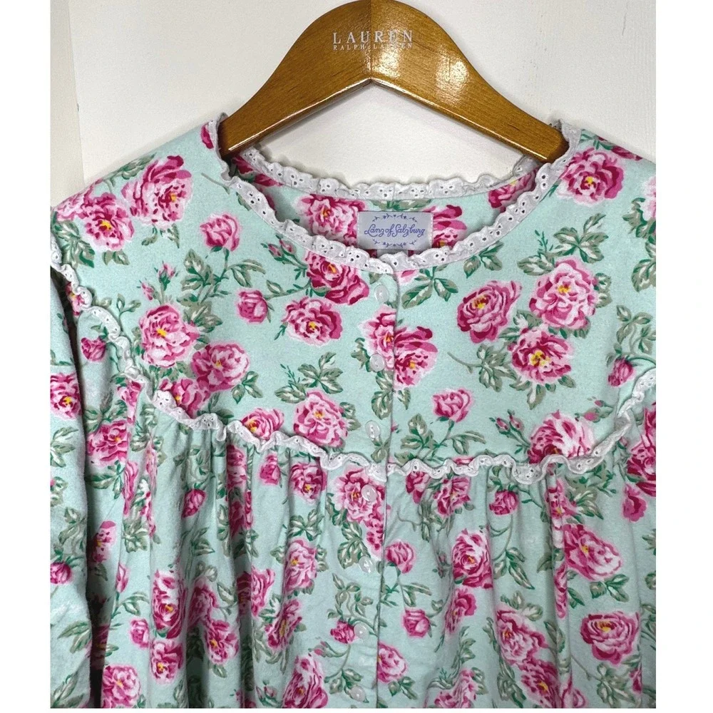 Lanz of Salzburg Long Flannel Nightgown Nantucket‎ Roses 1X